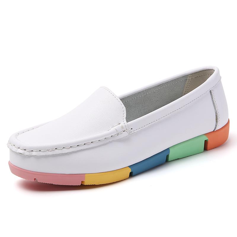 Women’s Moccasins Summer Loafers White Leather Driving Flats Casual Slip on Soft Nurse Shoes Black Walking Shoes