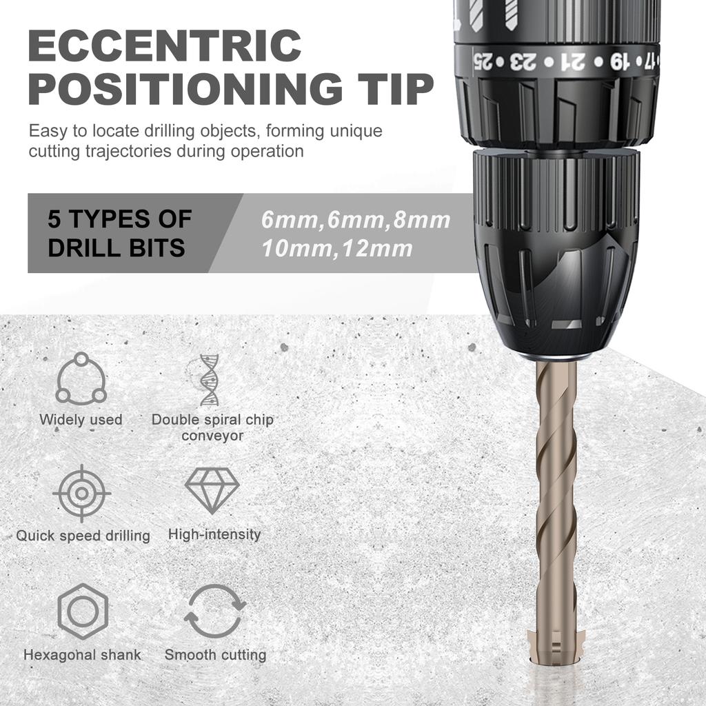 17Pcs High Strength Eccentric Drill Bit Set 6-150mm Universal Anti-Slip Bits Durable Magnetic Drilling Tool for Concrete Glass