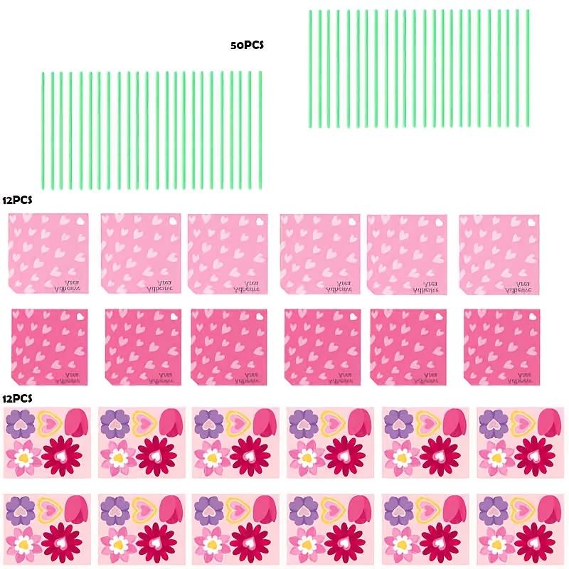74 Mixed Packs Valentine's Day Pink Bouquet Card Handmade Set Including 50 Pipes and 12 Flower Cardboard Love Cardboard Bouquet Handmade Set