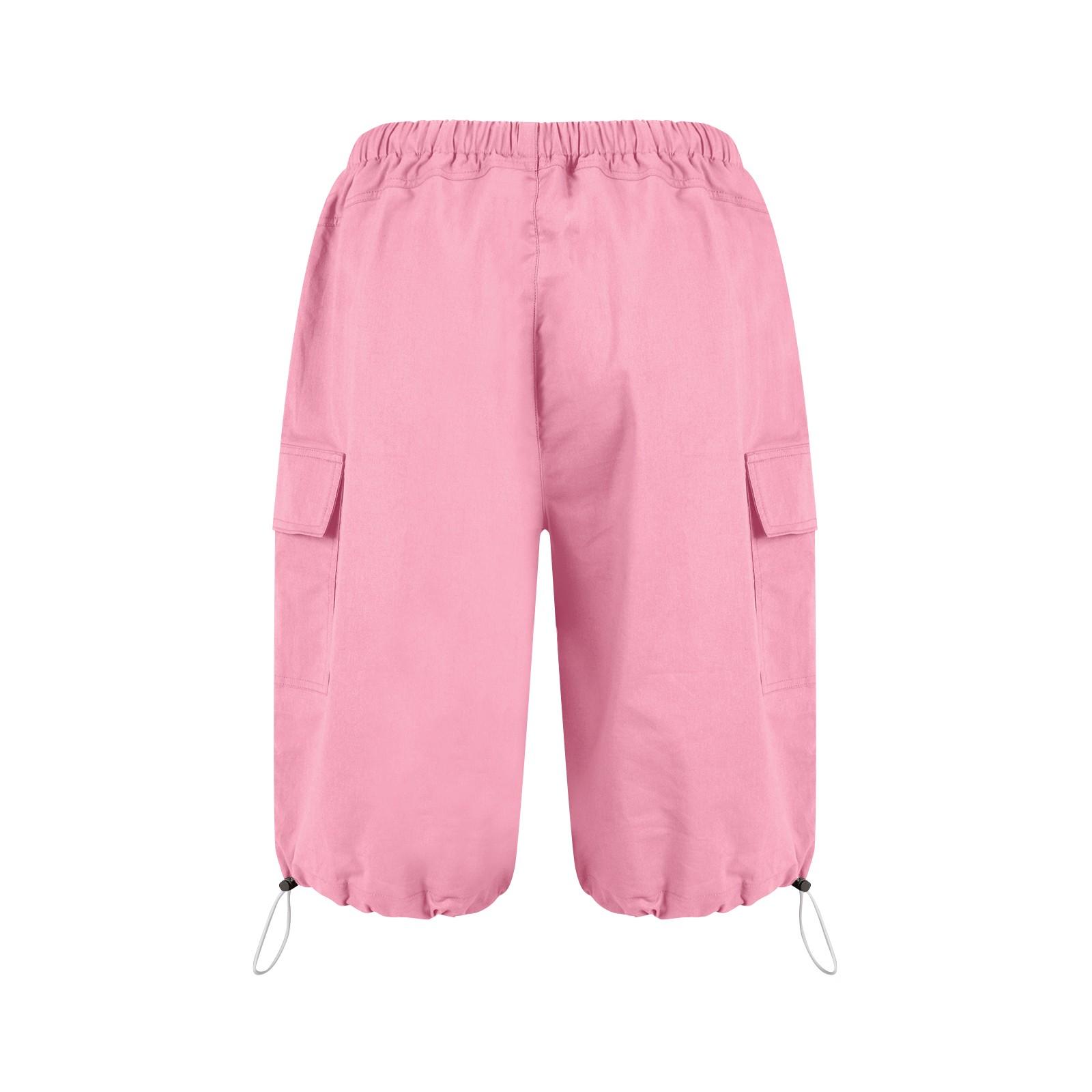 

Women s Summer High Waist Casual Loose Work Pants With Pockets S розовый