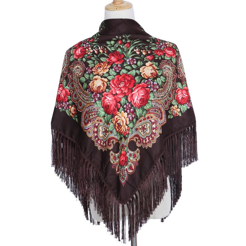 Women's Retro Ethnic Print Tassel Shawl and Headscarf