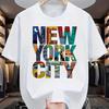 2025 Herr Ren Bomull NYC-tryck Casual Lös Passform Rund Hals Kortärmad T-shirt
