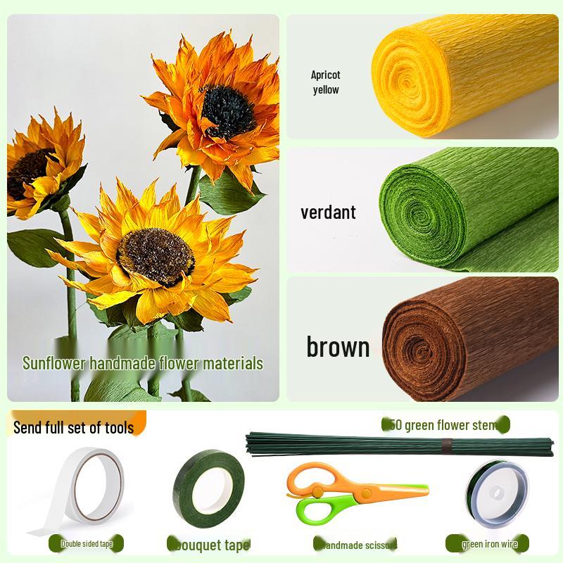 Packung dickes grünes Krepppapier für handgefertigte 3D-Blumen, ideal für Bastelarbeiten in Grundschule und Kindergarten