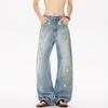 Men's Mid Rise Washed Cat Whisker Barrel Jeans Loose Wide Leg Denim Pants American Vintage High Street Y2K Casual Four Seasons Long Trousers