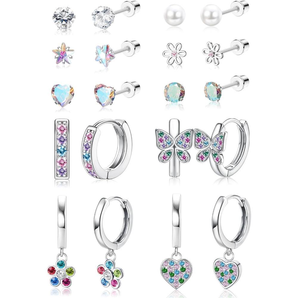 

Bobisty 10Pairs Hypoallergenic Earrings Sets for Women Surgical Steel Screw Back Stud Small Hoops Earrings Cute Earrings Jewel