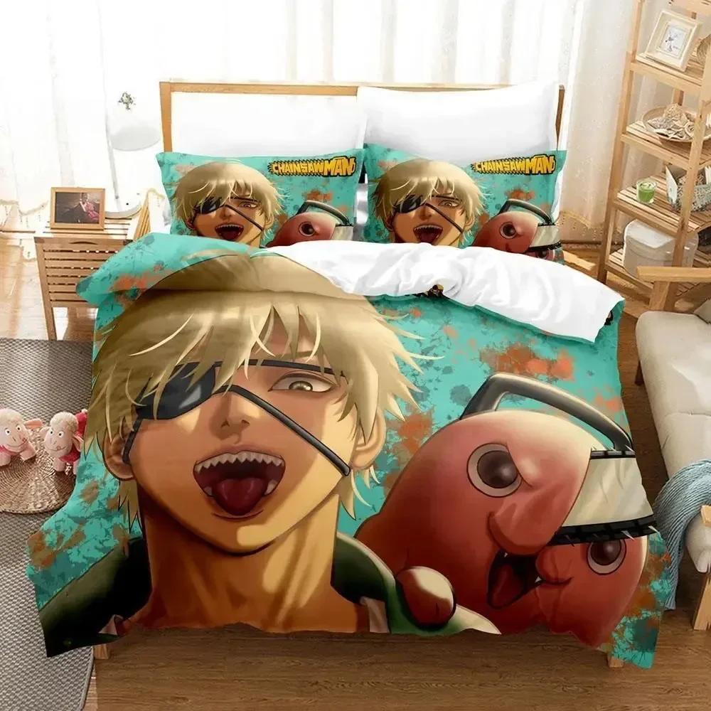 Pochita Chainsaw Man  Printed Bed Set Duvet Cover Pillowcase Bedding Set Bed Linen Sheet Quilt Cover Full Queen King Size