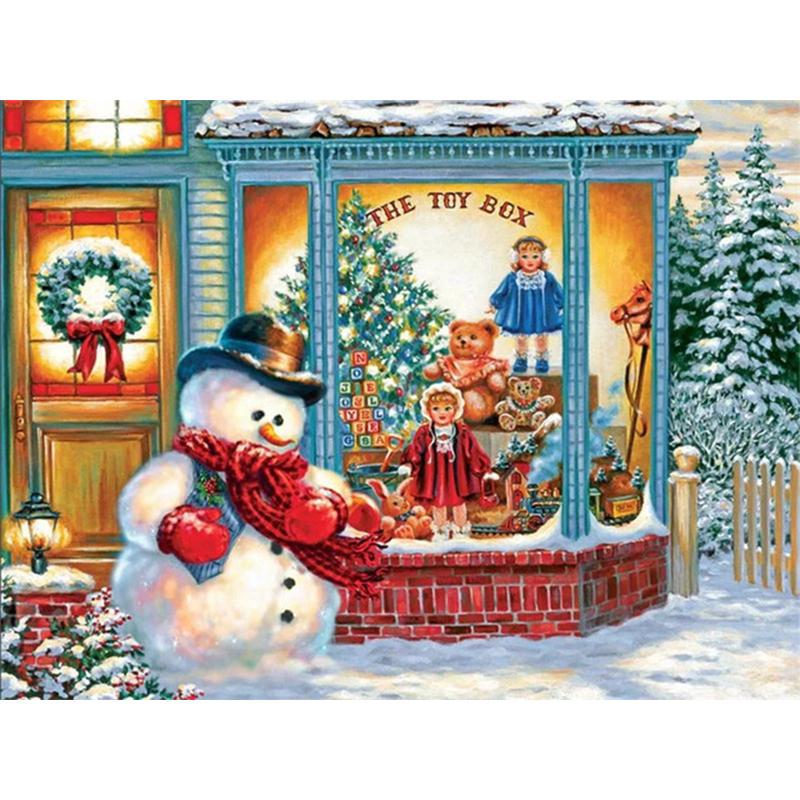 

5D Diy Алмазная картина Снежный пейзаж Набор для вышивки крестом Полная дрель Круглая вышивка Мозаика Картина со стразами Рождественский декор Full Round 20x30CM