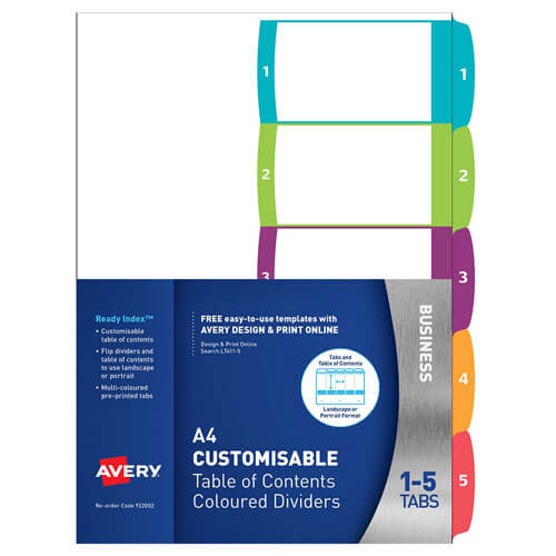 Avery Customisable Ready Index Dividers (A4) (1-5 Tab)