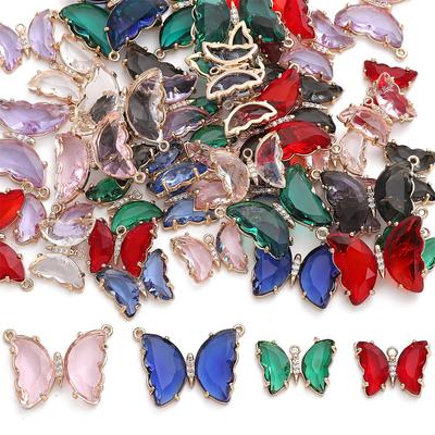 Brass Butterfly Charm Pendant with Zircon Crystal Stone for Earring Bracelet Necklace DIY Jewelry Making Findings Accessories