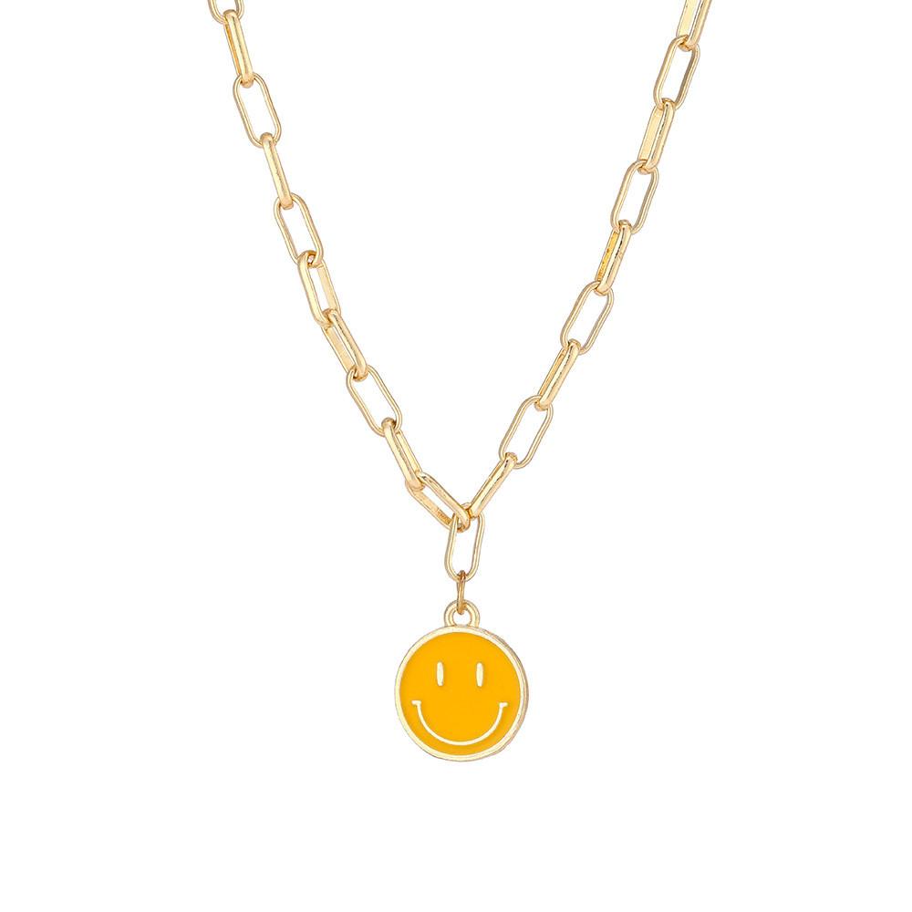Trendy Alloy Smiley Face Necklace With Colorful Geometric Design For Stylish Fashion