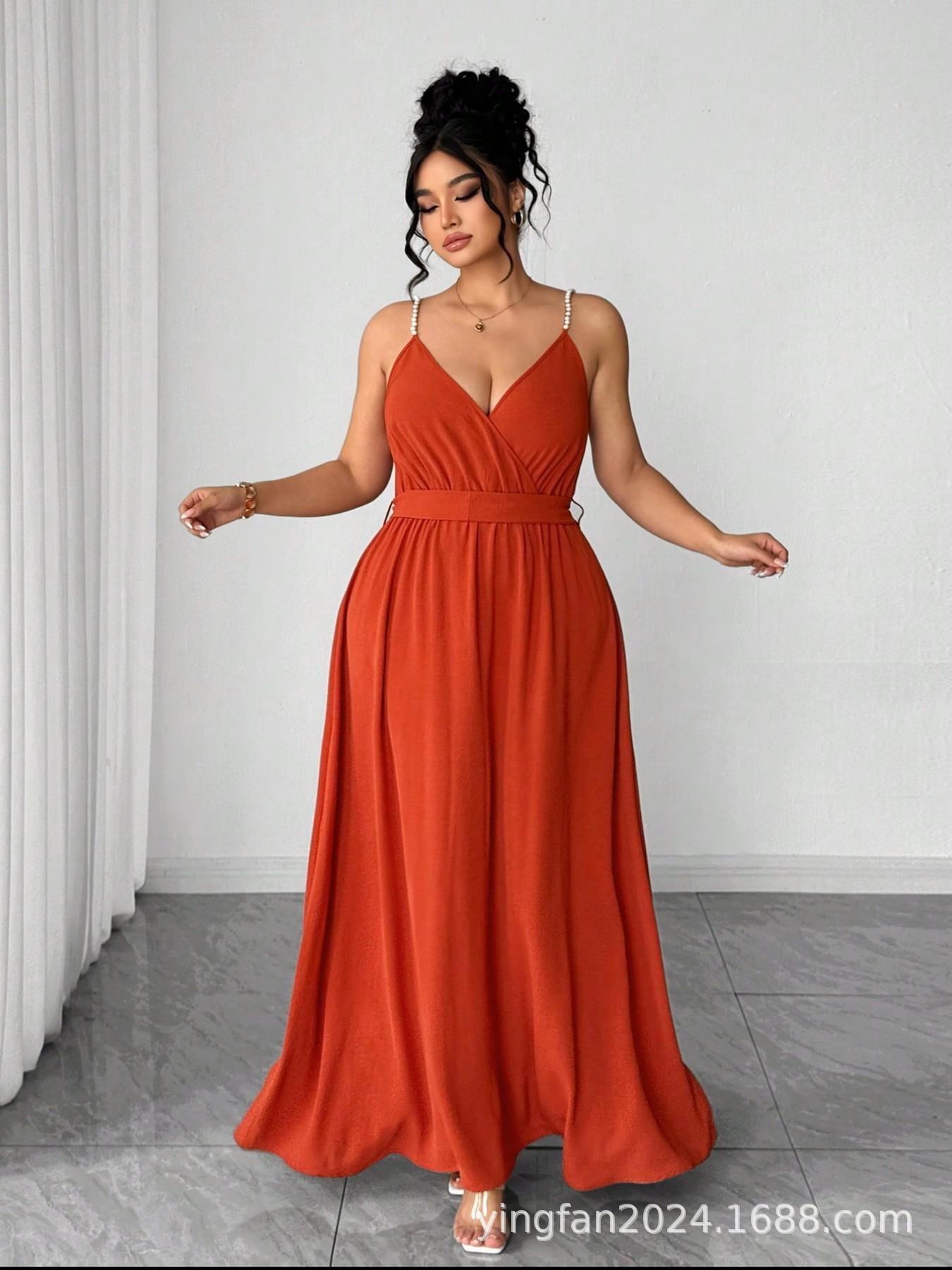 

Plus Size Pearl Strap Camisole Long Dress for Women – New Style 4XL
