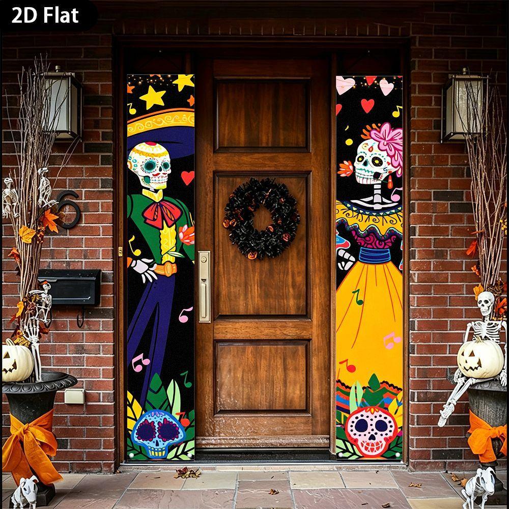 2D Flat, 2D Flat - 2D Flat, 2D Flat - 2D Flat 2pcs Banner Day of The Dead Theme Doorway Couple Banner (11.8 X 70.8 Inches / 30 X 180 Cm) Dress Skull M