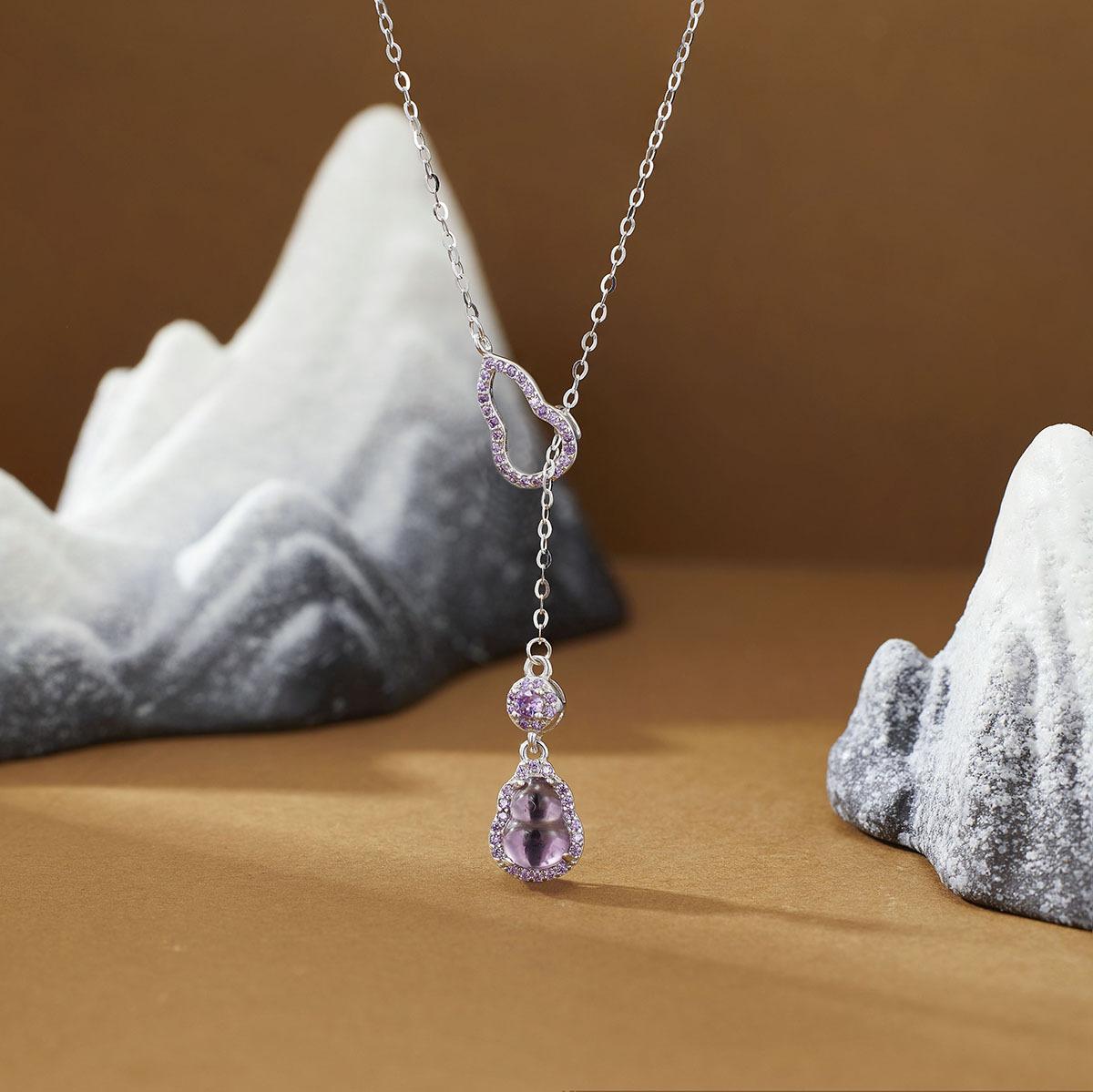 S925 Silver Amethyst Fulu Double Gourd Necklace Jade Fulu Pendant New Chinese Guochao Premium Sense Clavicle Chain 2026 45CM