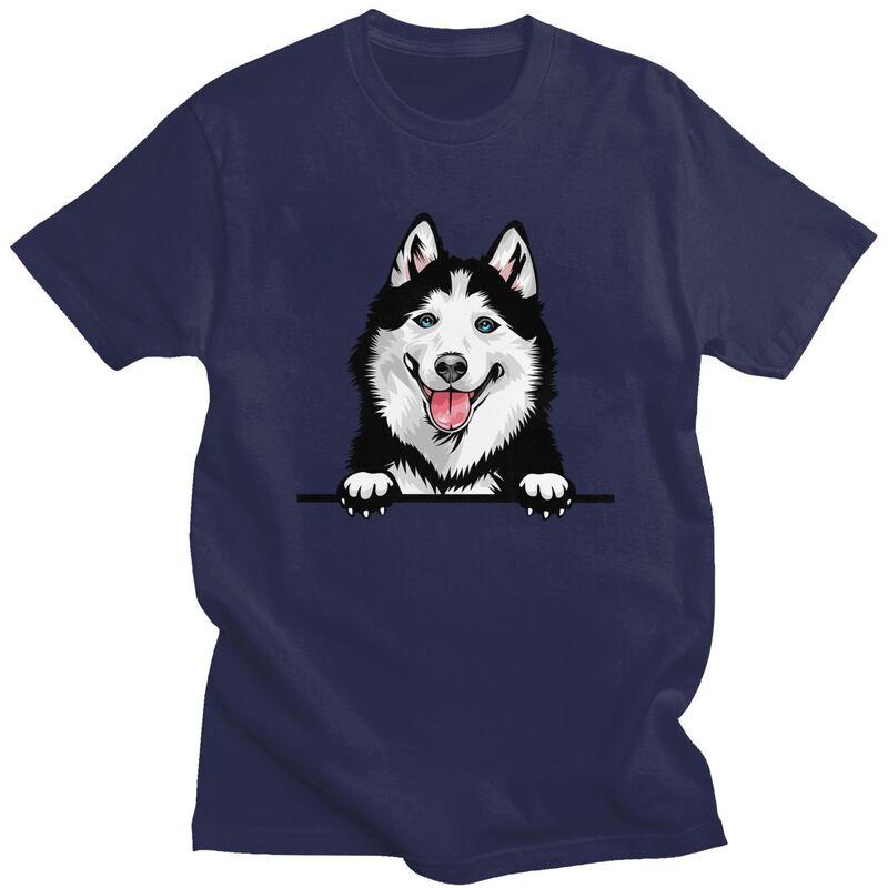 Custom Siberian Husky T Shirts Men Pure Cotton Tee Tops Alaskan Malamute Dog Tshirts ShortSleeve Tshirt Clothes