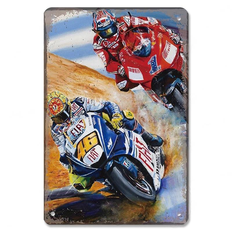 Vintage Metalowe Znaki Blaszane Plakaty Sportów Motorowych Dekoracja Wyścigi Motocyklowe Retro Metalowa Tabliczka Dekoracja Ścienna do Garażu Baru