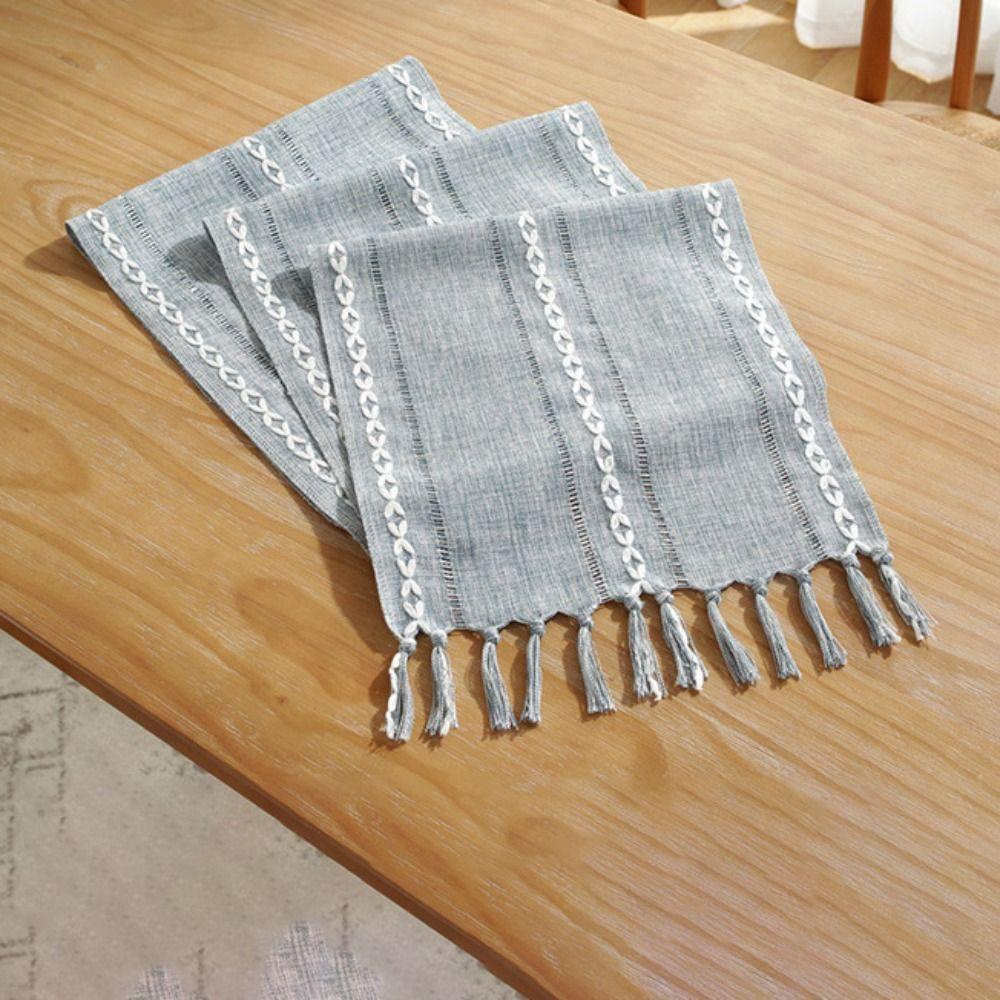 Hollow Weaving Rustic Table Runner With Tassels Table Cover Household Table Flag  TV Stand