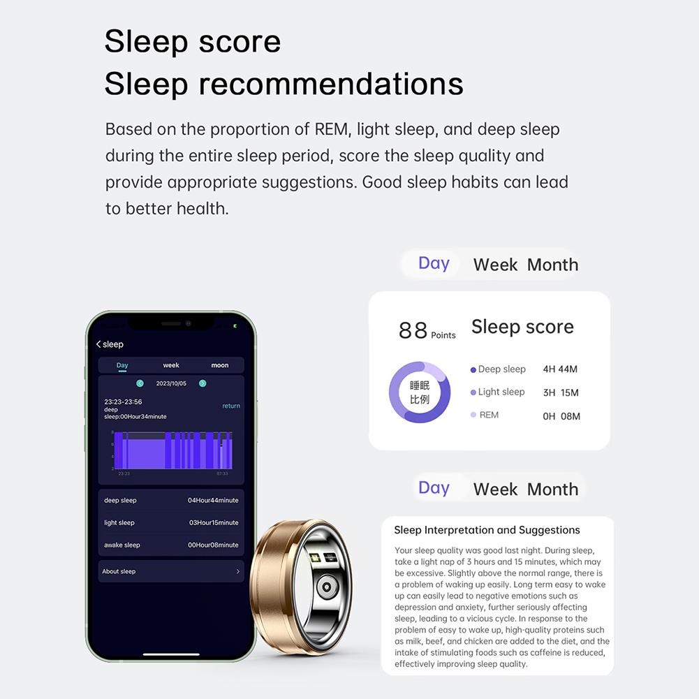 Smart Ring Activity Tracker Waterproof Bluetooth-Compatible5.1 Heart Rate Blood Oxygen Tracker for Women Men for Android/iOS