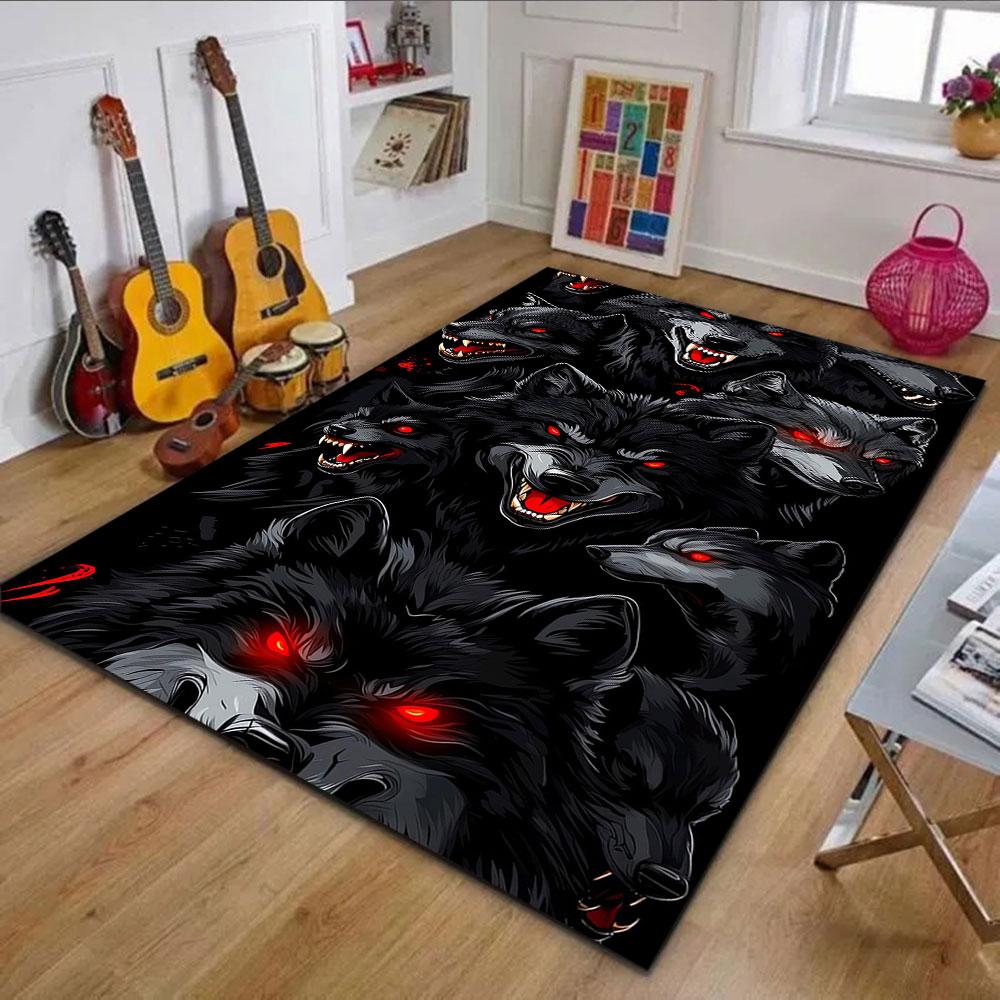 Fierce Wolves with Red Eyes Patterned Carpet, Non Slip Mat Suitable for Living Room and Bedroom Sofas