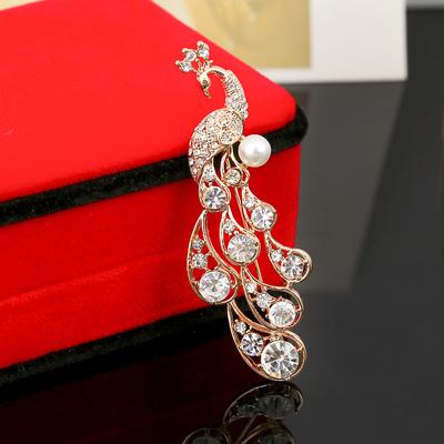 Koreanische elegante Pfauenbrosche für Damen, vielseitige und schlichte Strass-Kragen-Blumenbrosche, große und modische Cardigan-Korsage