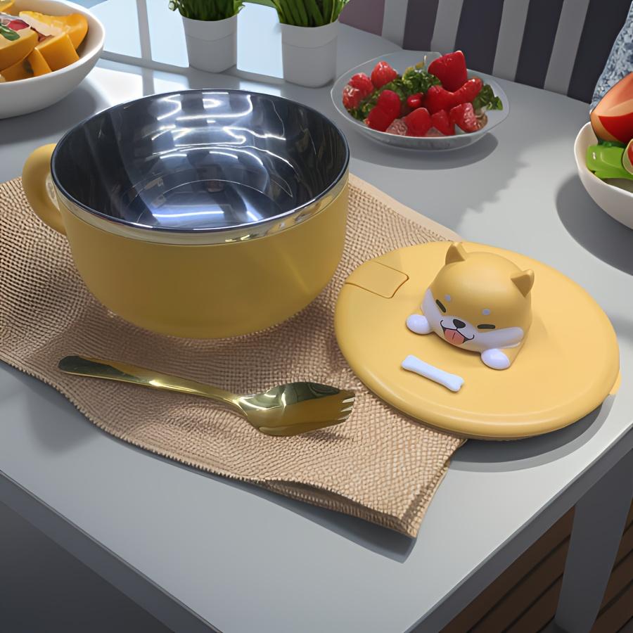 

1200ml Cartoon Stainless Steel Bowl with Spoon, rust-resistant and polished, great for daily meals and gifts. 1200ML