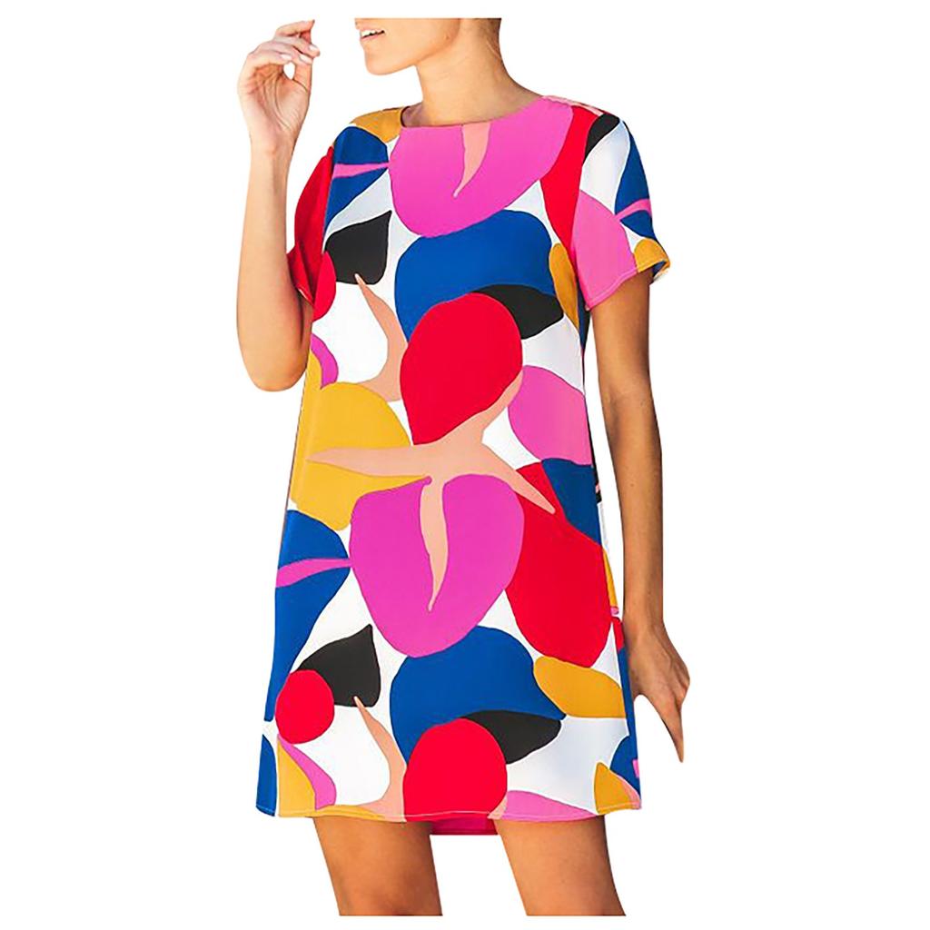 Women's Summer Fashion Casual Print  Sexy Short-Sleeved Dresses