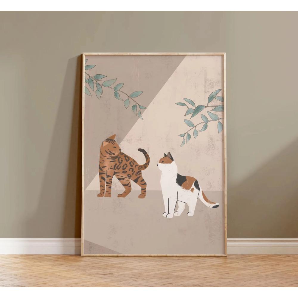 Watercolor Cute Kittens Potted Plant Canvas Print Cartoon Green Plants Animals Wall Art Postes for Modern Living Room Home Decor