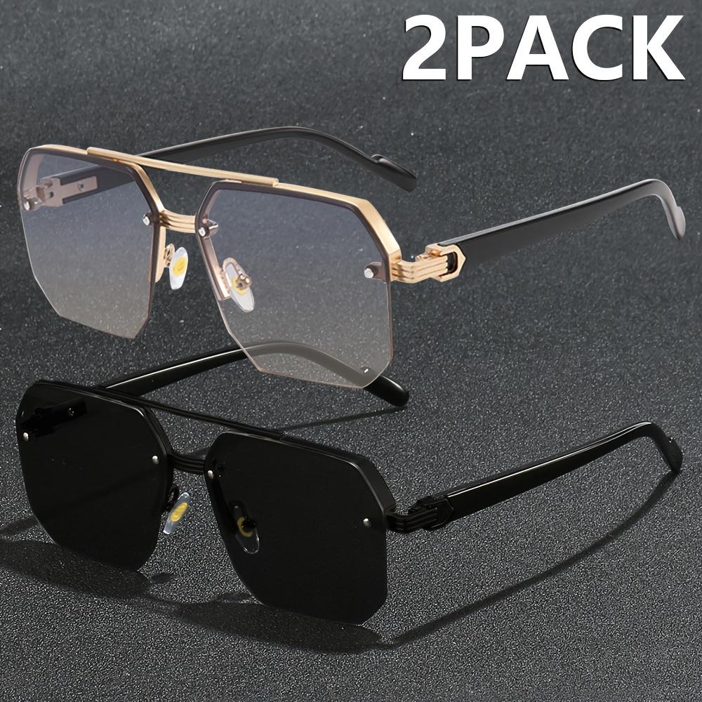 

2Pcs Semi-Rimless Fashion Glasses For Men & Women-Zinc Alloy Frame Pc Lenses Perfect For Summer Parties Casual Streetwear
