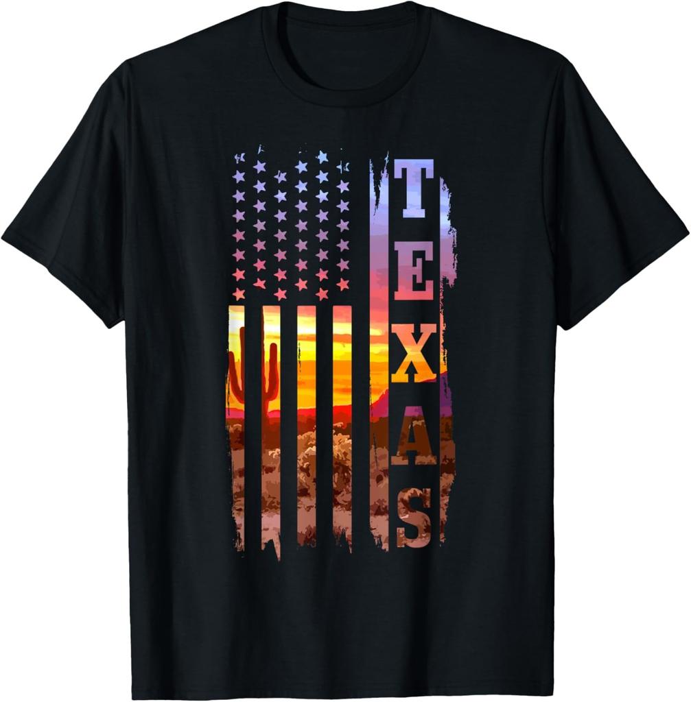 Texas American Flag Pride Landscape Cactus Patriotic Gift T-Shirt