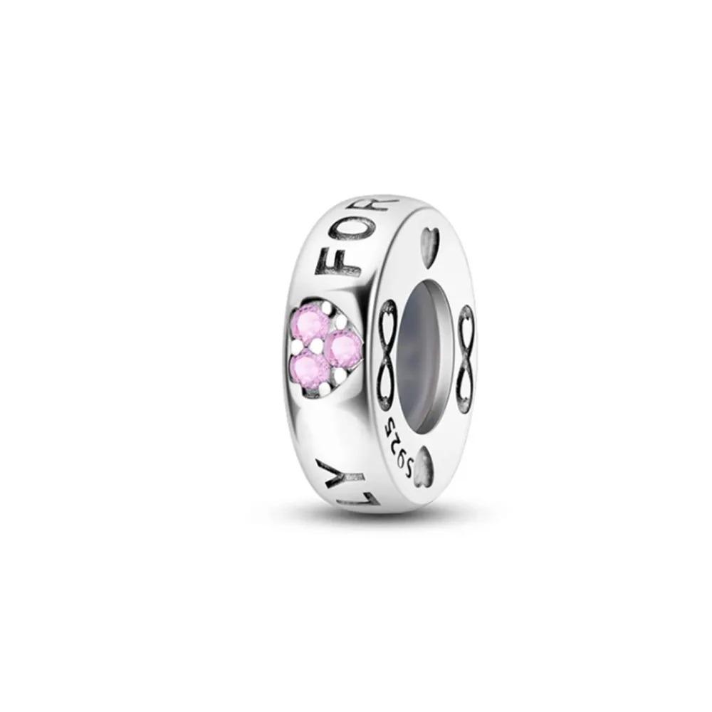New Shining Zircon Love Heart Spacer Bead 925Silver Pendant for DIY Bracelet Flower Charm Women Jewelry Making