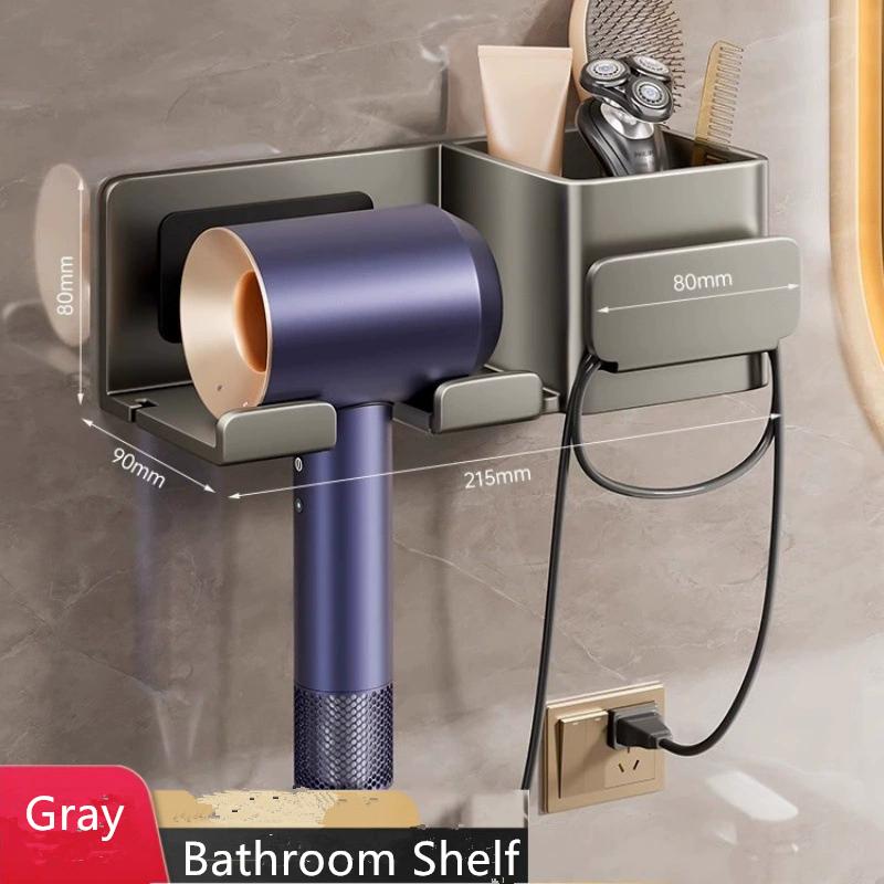 Gray Hair Dryer Holder Bathroom Shelf Dryer Cradle Black Shelves Shower Hairdryer Organizer Box Toilet Blower Holder Shelf