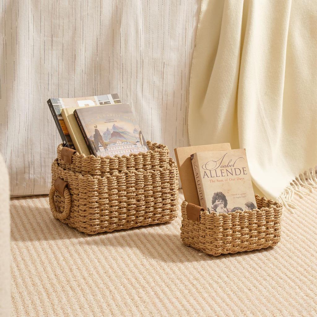 3PCS Woven Storage Basket, Paper Rope Storage Basket with Handle, Small Woven Basket for Organising, Decorated Cute Gift Basket