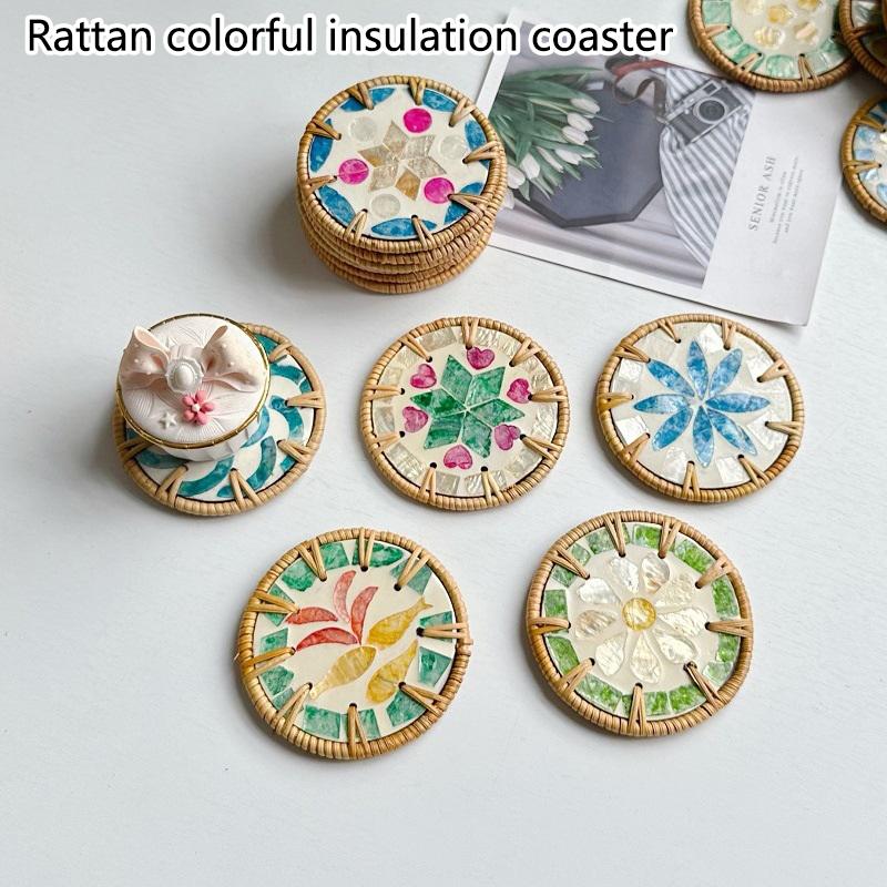Vine Woven Shell Coaster Southeast Asian Style Insulated Tea Cup Mat Tea Table Anti Scalding Hand Made Shell Mat Home Decoration