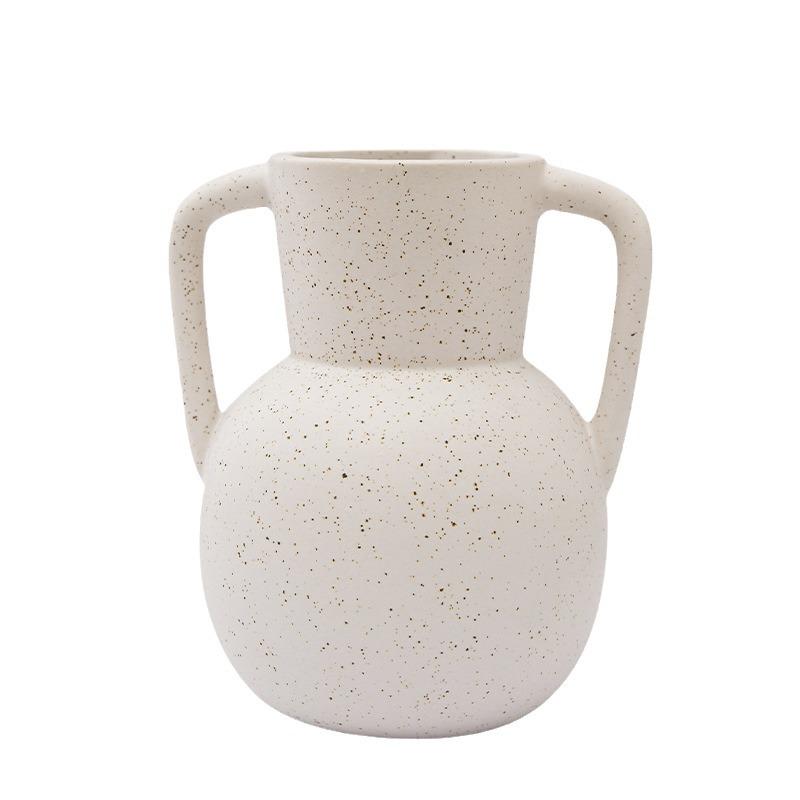 Retro Wabi-Sabi Double-Handled Ceramic Vase for Floral Arrangement