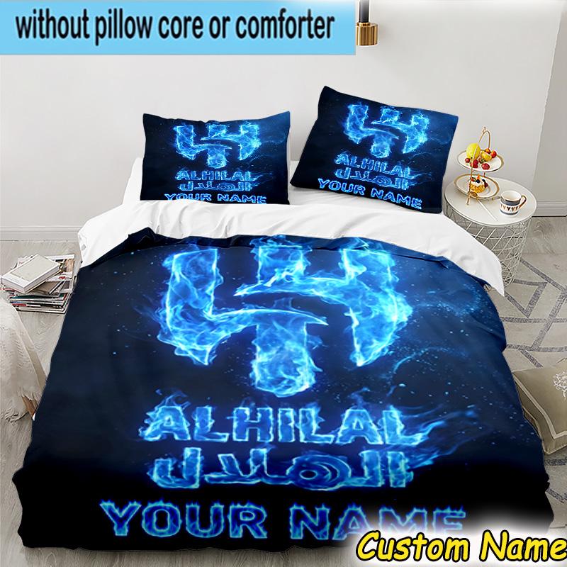 3pcs Custom Name Al Hilal Emblem Design Bedding Set Includes 1 Duvet Cover & 2 Pillowcases for All Seasons Dormitory Home Decor Christmas Gifts