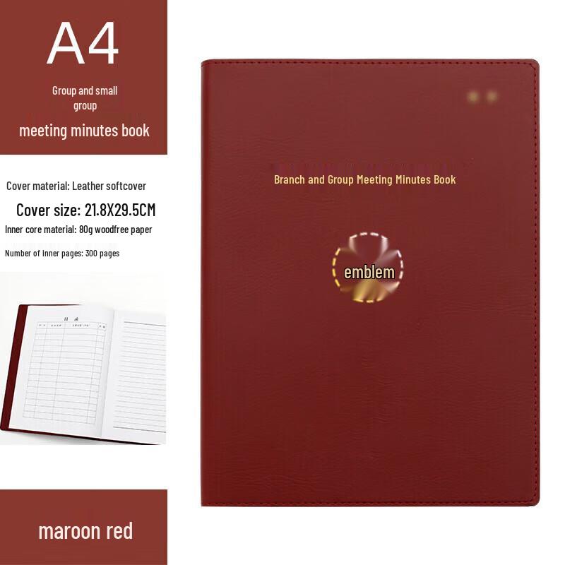 Deep Red A4 Meeting Minutes Leather Notebook Diary