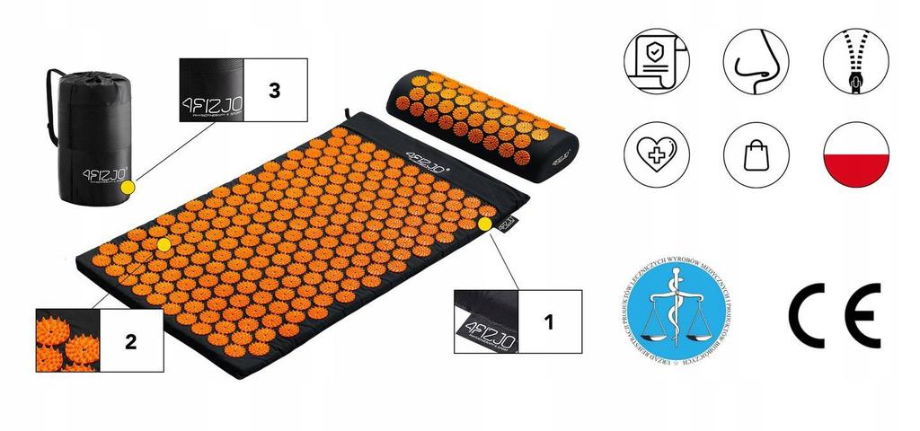 4FIZJO Acupressure Mat 68x42 with Pillow Black and Orange