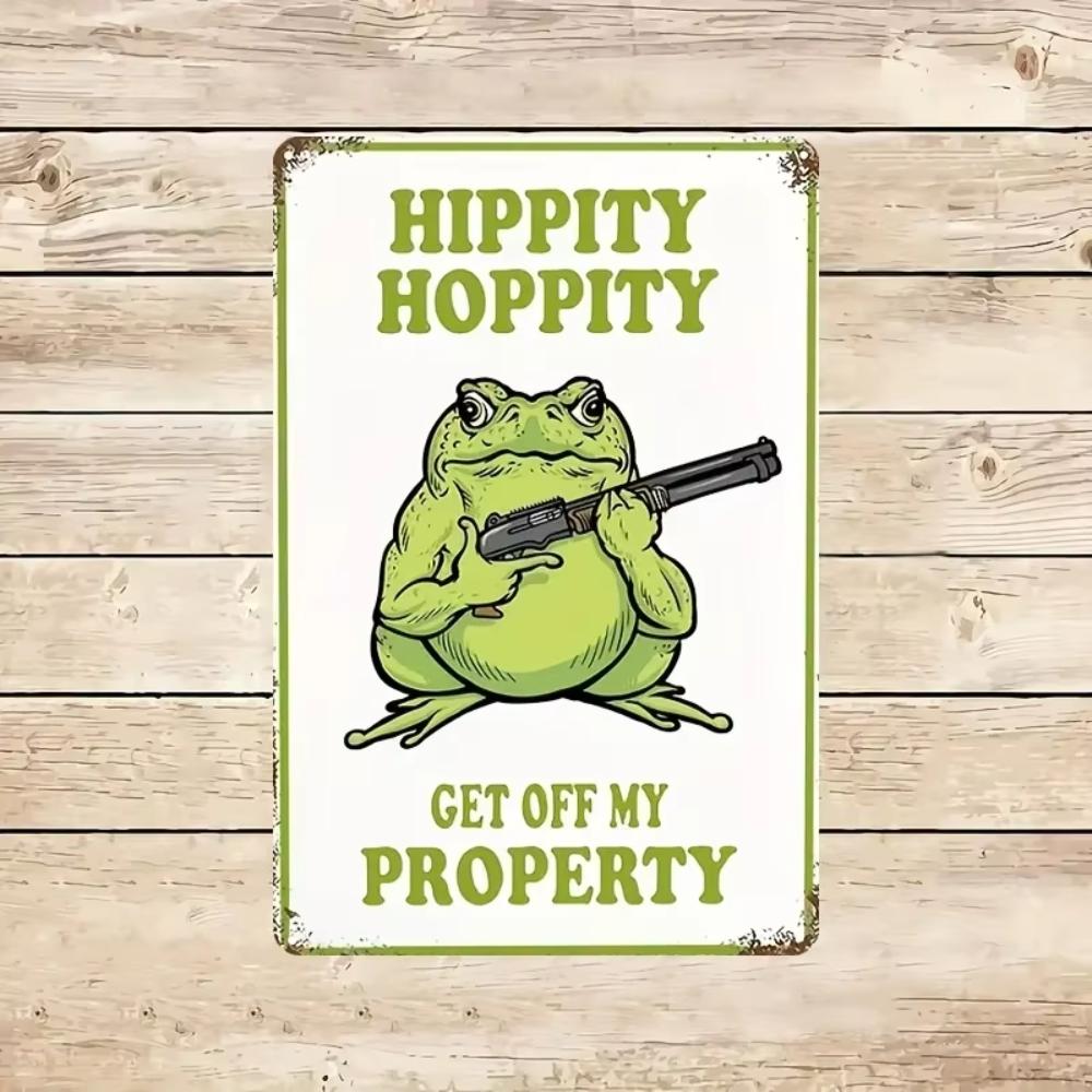 

1 pc, Vintage Frog Hippy Hoppity Get Off My Property Sign, Metal Iron 8x12 inches, Humorous Wall Decor for Home чёрный