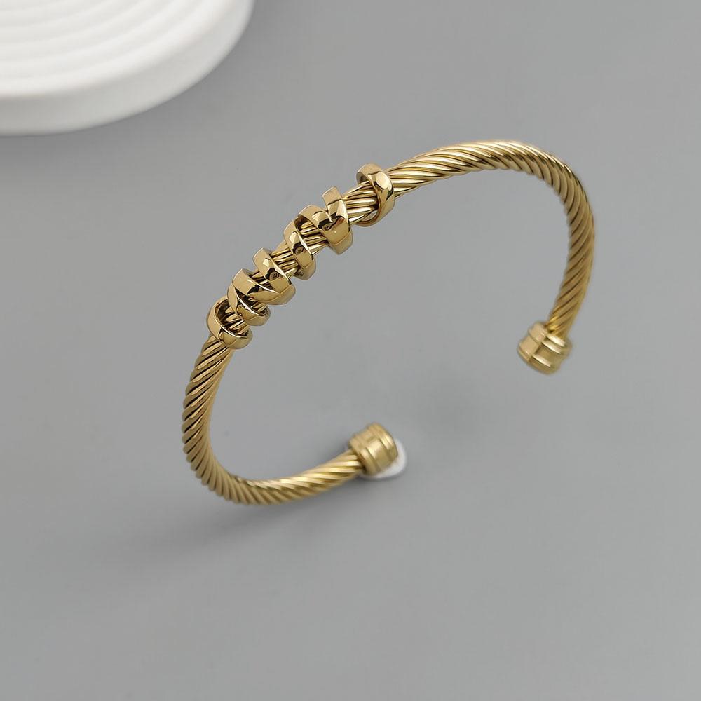 Stainless Steel Letter X Inlaid Zirconium Twist Rope Steel Wire Rope Opening Bracelet Women's Cable Bracelet Party Daily Jewelry