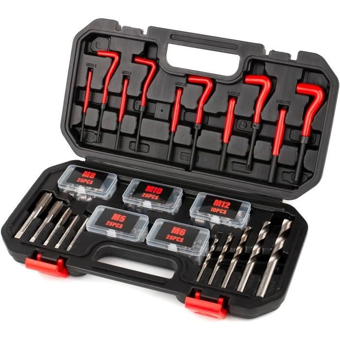 FOURROBBER 131 Pièces Kit De Réparation De Filetage,131 Pcs Kit Filet Insertion De Fil Foret Gaines Métrique Helicoil Inserts M5,
