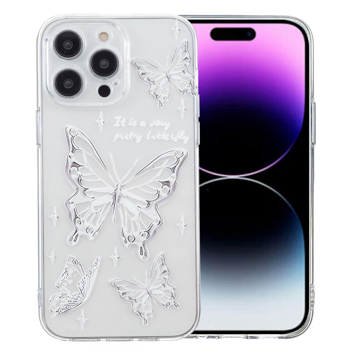 

For iPhone 15 Pro Max TPU Case Clear Edge Pattern Printing Phone Cover Butterfly
