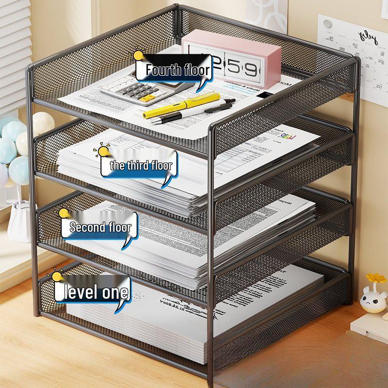 Multi-Layer File Organizer for Desktop: A4 Paper, Books, and Folder Storage Rack