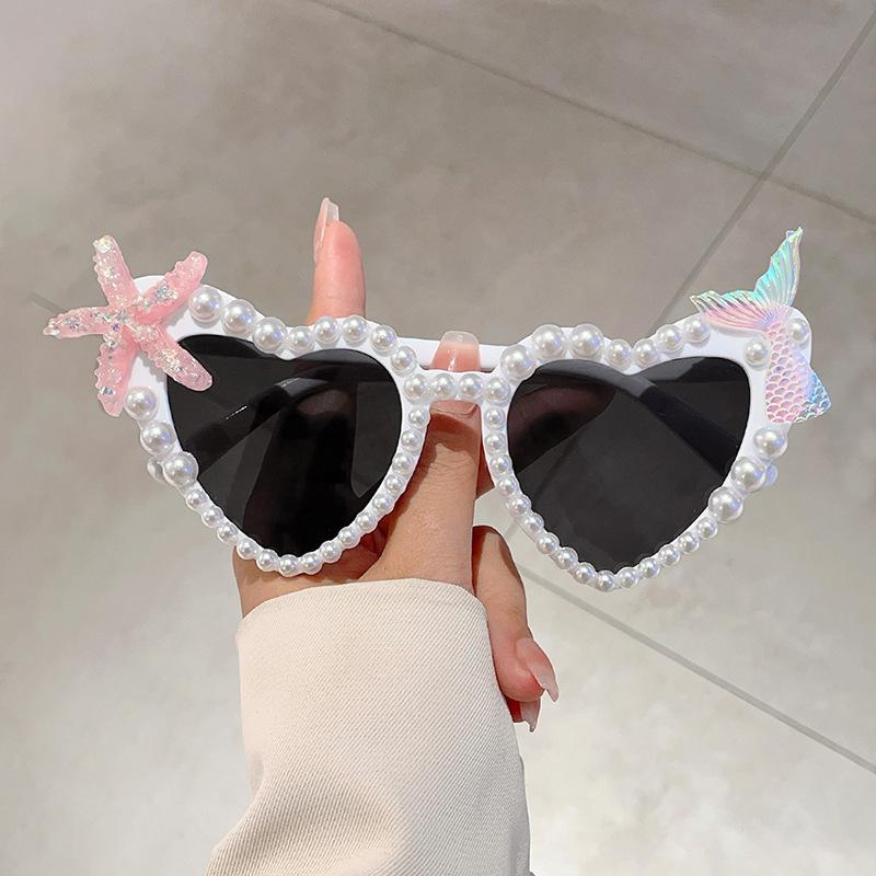 

Неполяризованные солнцезащитные очки Love с инкрустацией из жемчуга, морских звезд, ракушек, модные, персонализированные и забавные солнцезащитные очки Peach Heart Beach