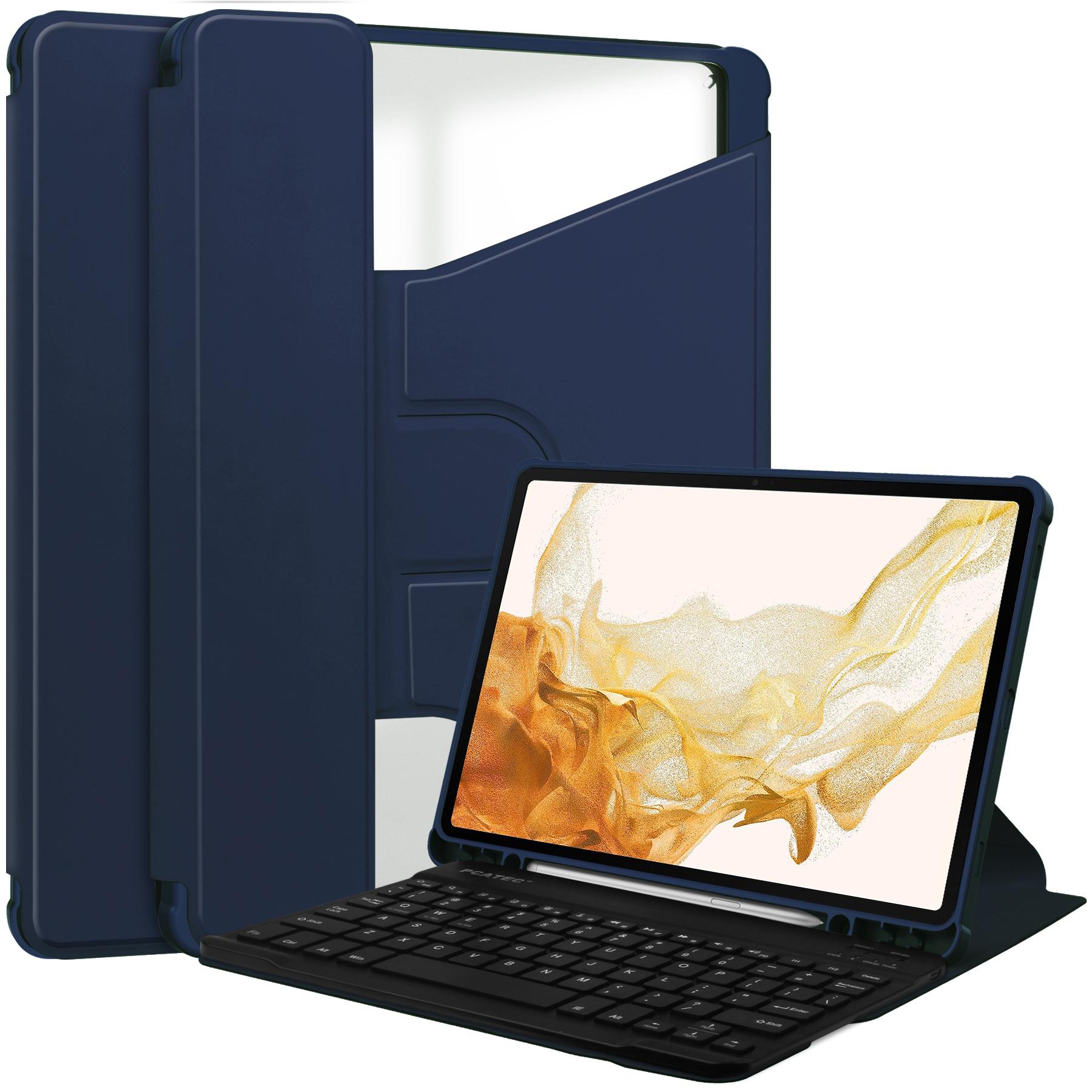 

For Samsung Galaxy Tab S10+ Case 360° Rotary Stand PU Leather+Acrylic Tablet Cover (With Keyboard) Dark Blue