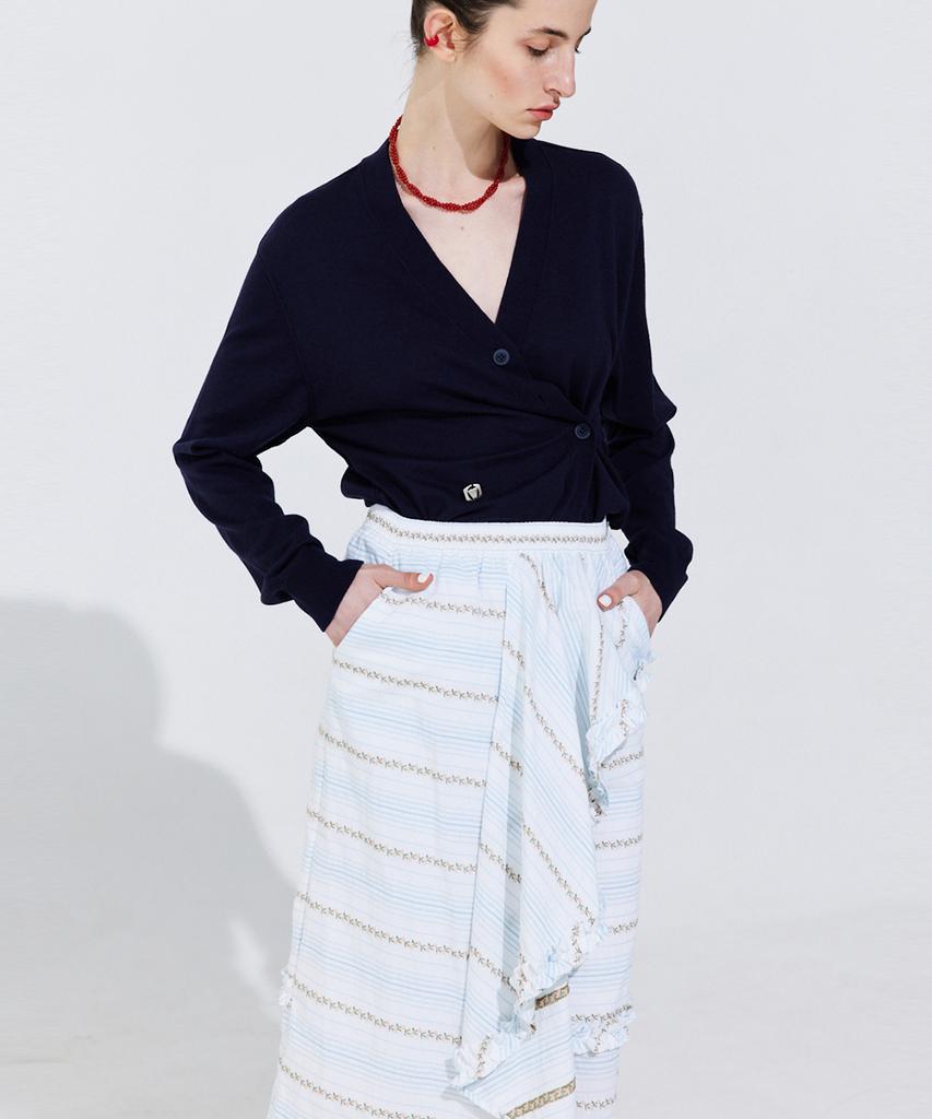 WNDERKAMMER Floral Embroidery Banding Skirt_Light Blue