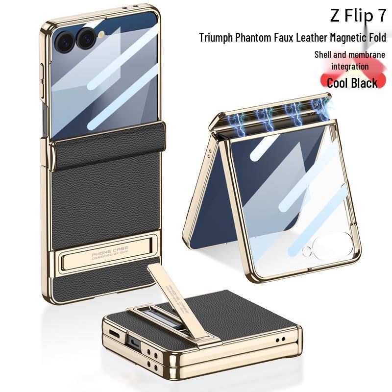 Samsung Galaxy Z Flip7 Magnetic Leather Full Coverage Case with Electroplated Hinge - GKK