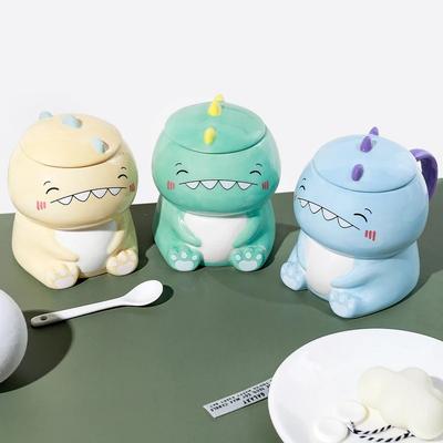 Kawaii Cute Dinosaur Ceramics Coffee Mug with Spoon Creative Hand Painted Drinkware Milk Tea Cups Novelty Gifts Home Office