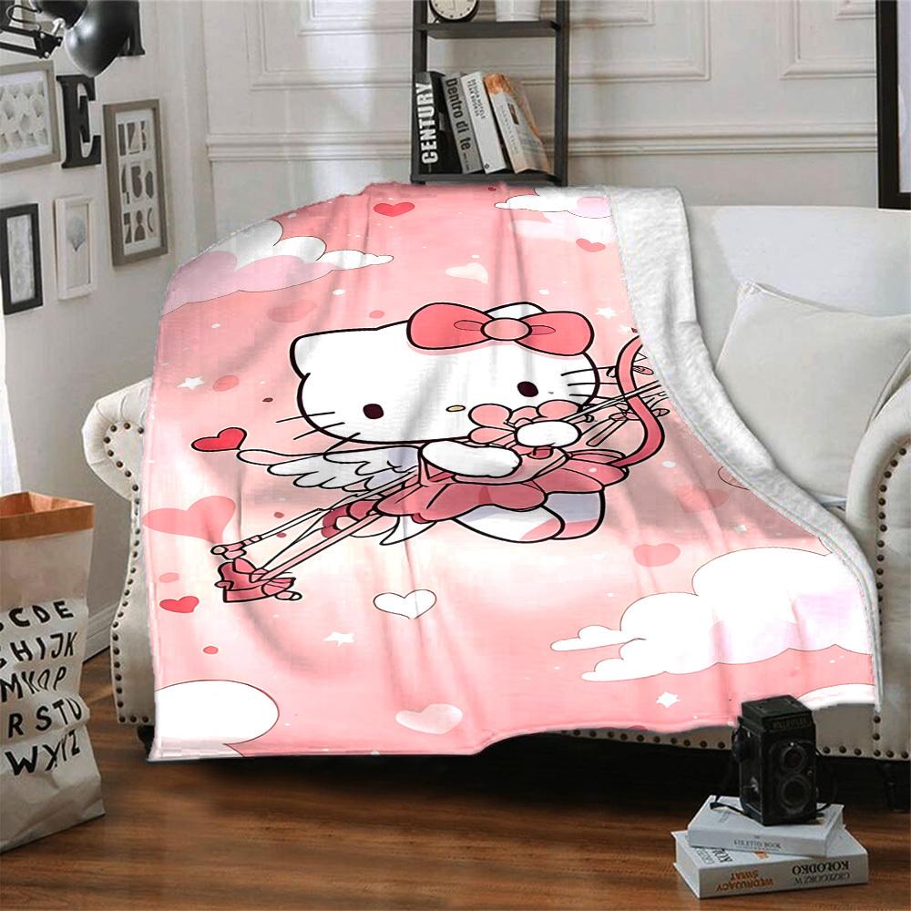 1pc Hello Kitty Cupid Blanket Lightweight Flannel Throw for Sofa Bed Travel Camping Livingroom Office Couch Chair