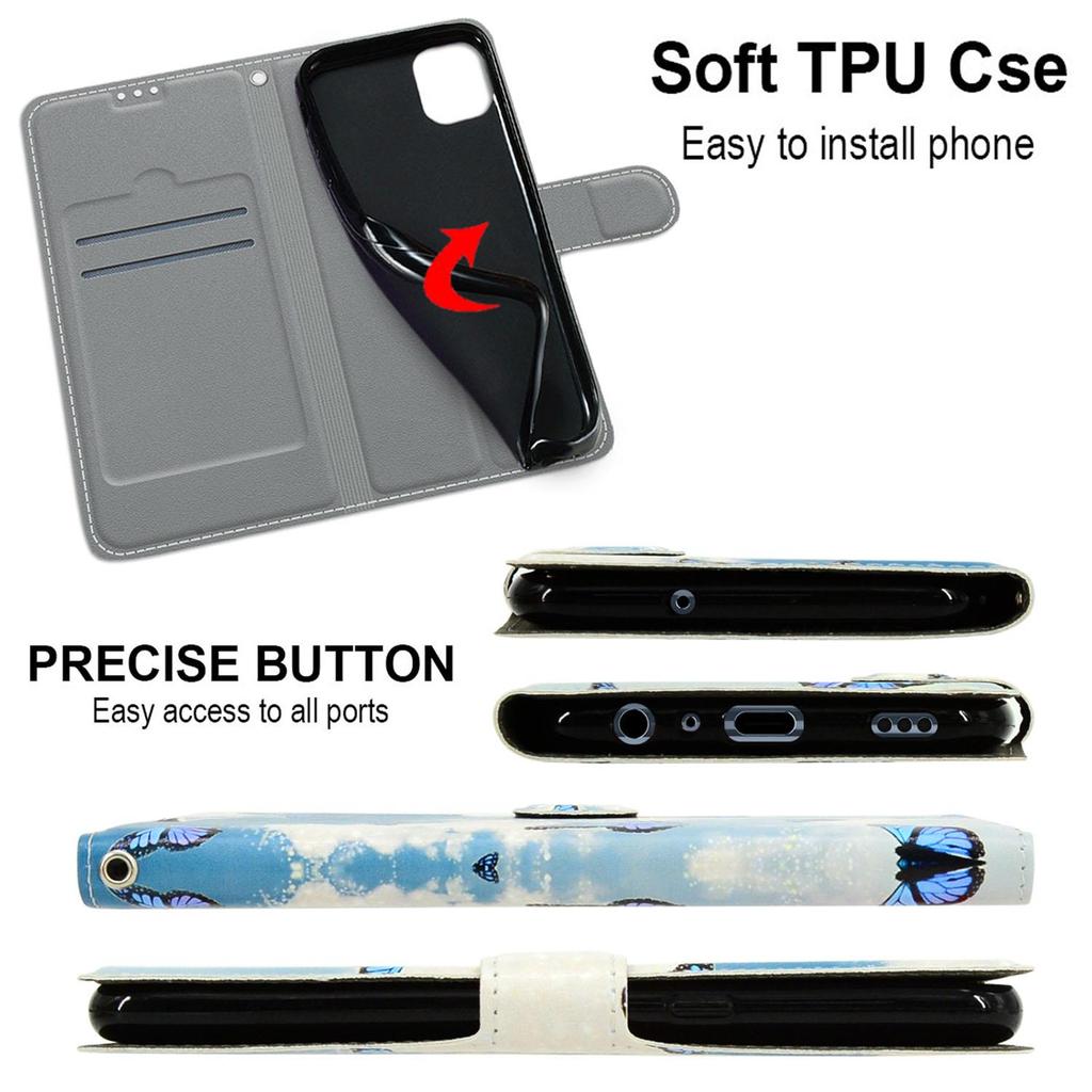 White Cloud Blue Butterfly PU Leather Wallet Flip Photo Frame Book Case for iPhone Samsung Huawei Honor Xiaomi Redmi Oppo Sony Motorola Nokia Google