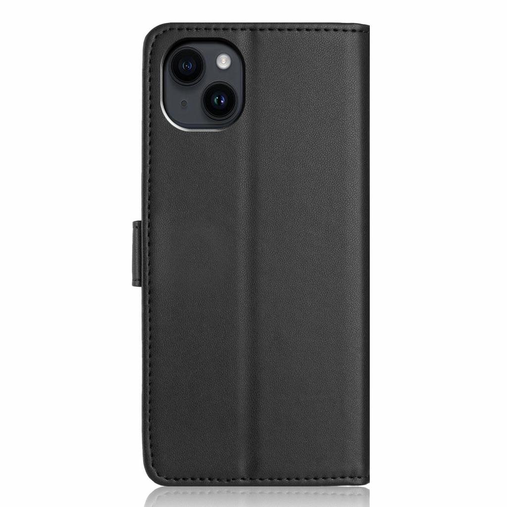 For iPhone 15 Wallet Case with Strap/Multiple Card Slots Solid Color Leather Stand Phone Cover