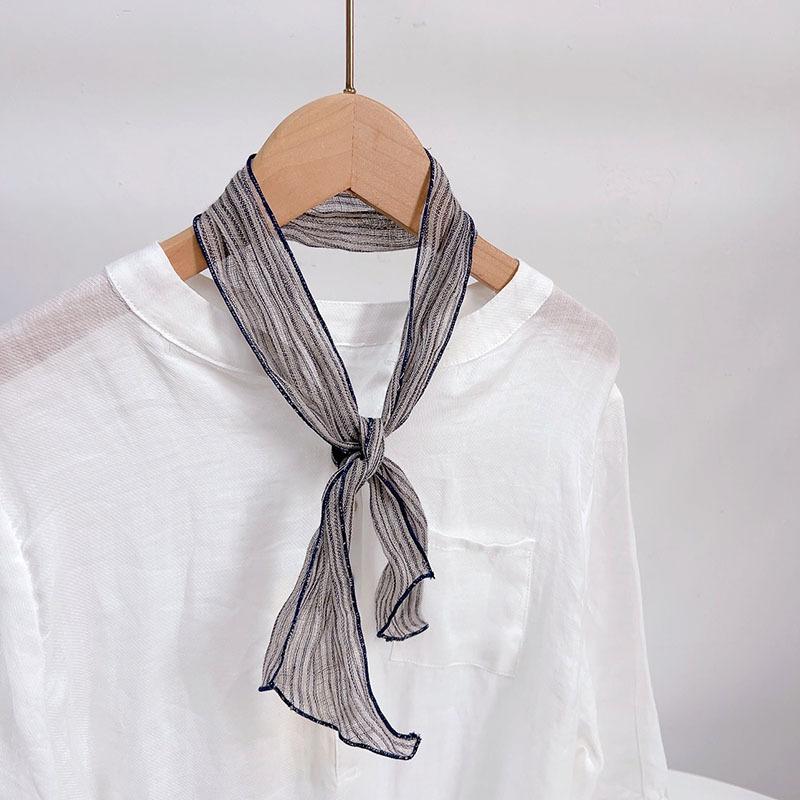 Retro Rain And Dew Striped Small Bow Tie Literary Versatile Women'S Summer Neck Protection Scarf Accessories Silk Korean Version